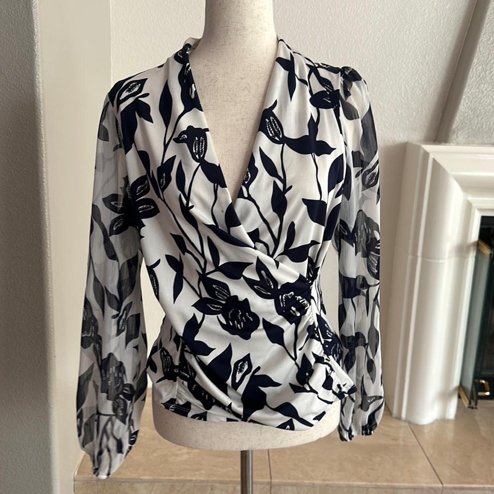 Chenault Black and White Wrap Blouse